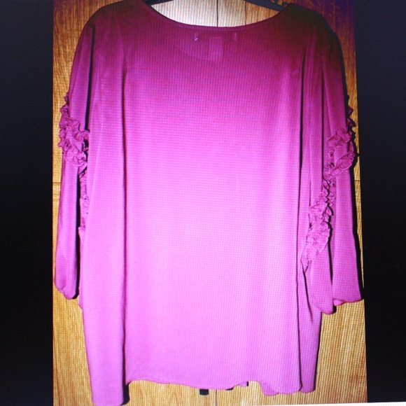 Roamans Ruffle Magenta Blouse Plus Sz 22W 3/4 Sleeve - Picture 6 of 7
